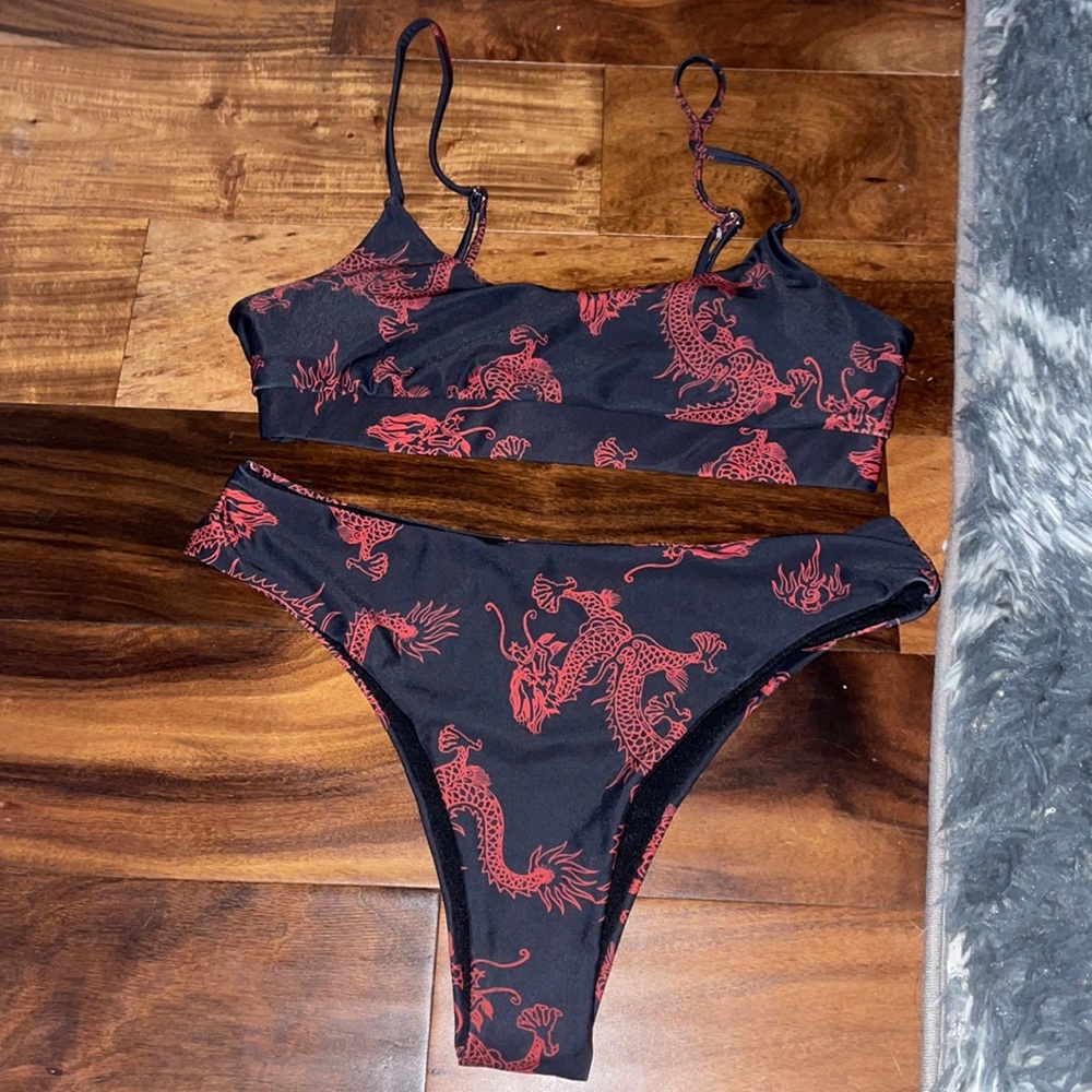 dragon print swim suit